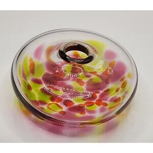 Hand Blown Art Glass Bud Vase Pink Yellow Controlled Bubble